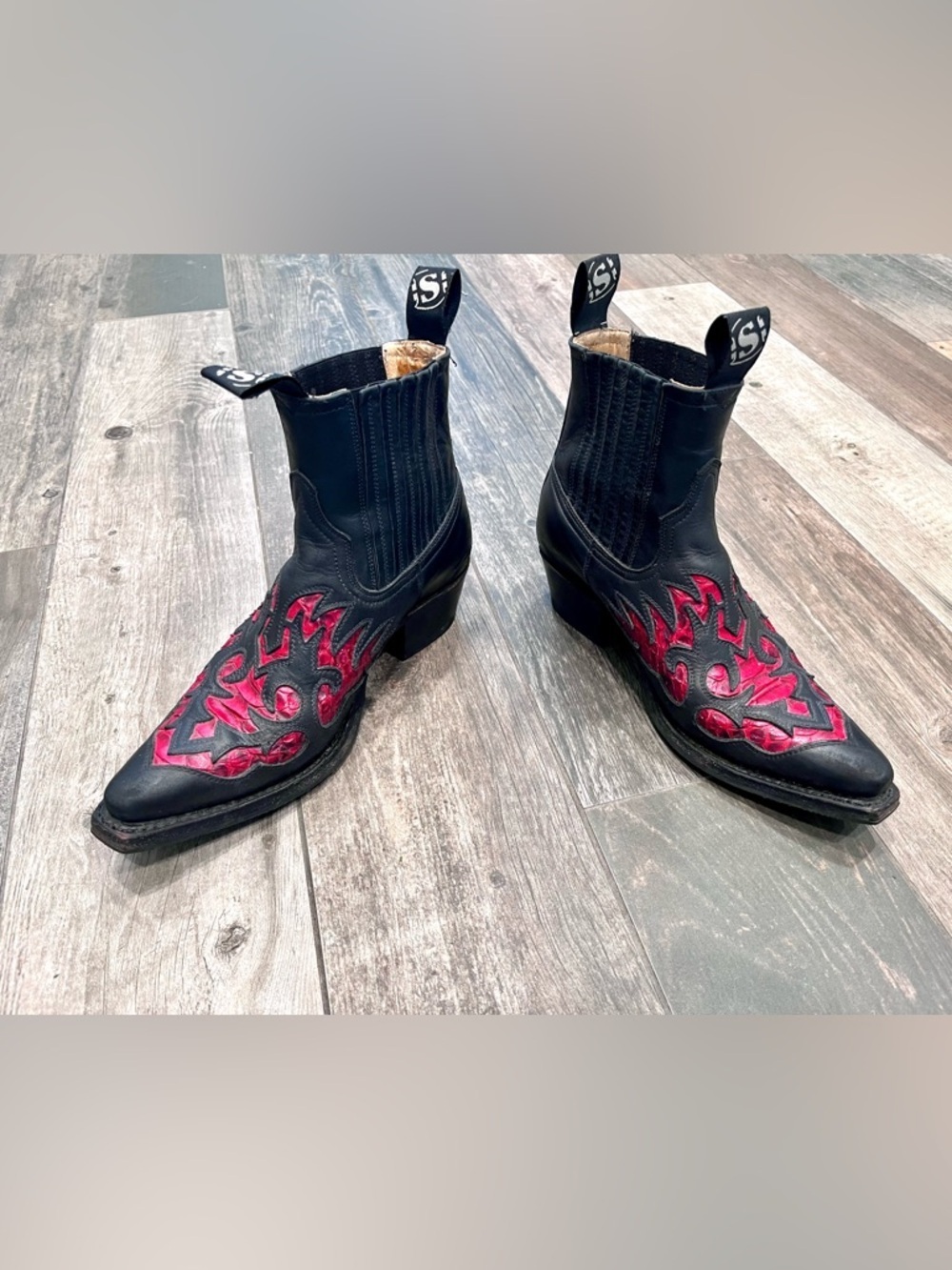 Sendra Women Leather & Snakeskin Python Ankle Cowboy Rockabilly Boot SZ 8.5